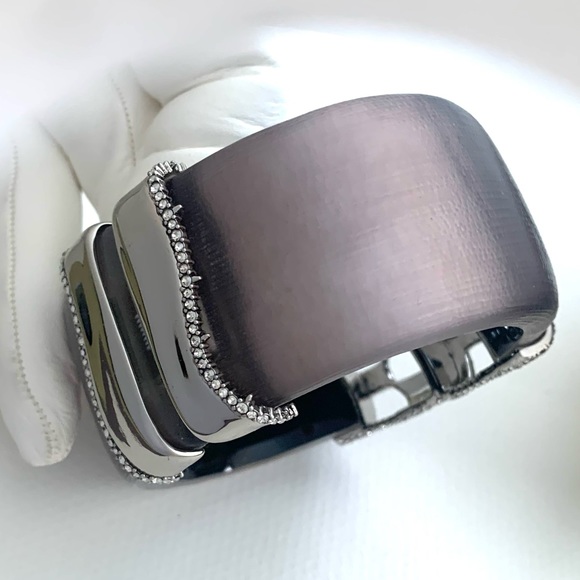 ALEXIS BITTAR • NEW Modern Lucite Oxidized Silver Checkerboard Hinged Bracelet - Picture 15 of 16